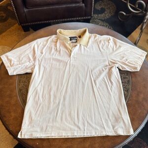XXL Greg Norman Collection Men's Cream Polo with Subtle Light-tan Stripes